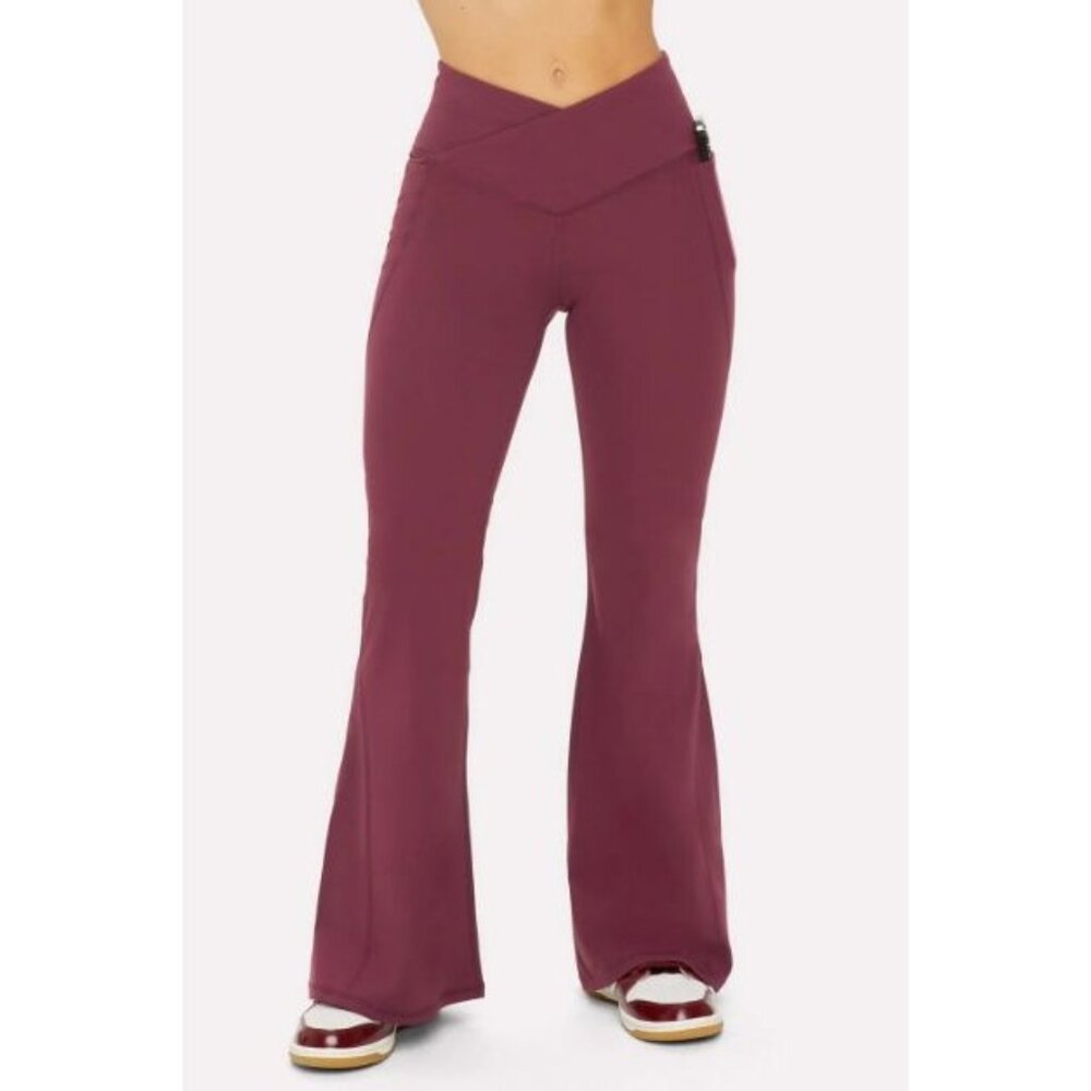 Fabletics PureLuxe Everyday Crossover Flare Burgundy Babe Yitty Collection Mediu